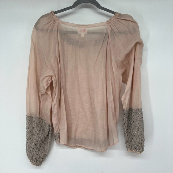 Parker Blouse Womens Sz Small Pink Gray Embroidery Sequins Beaded Long Sleeve - Picture 2 of 9